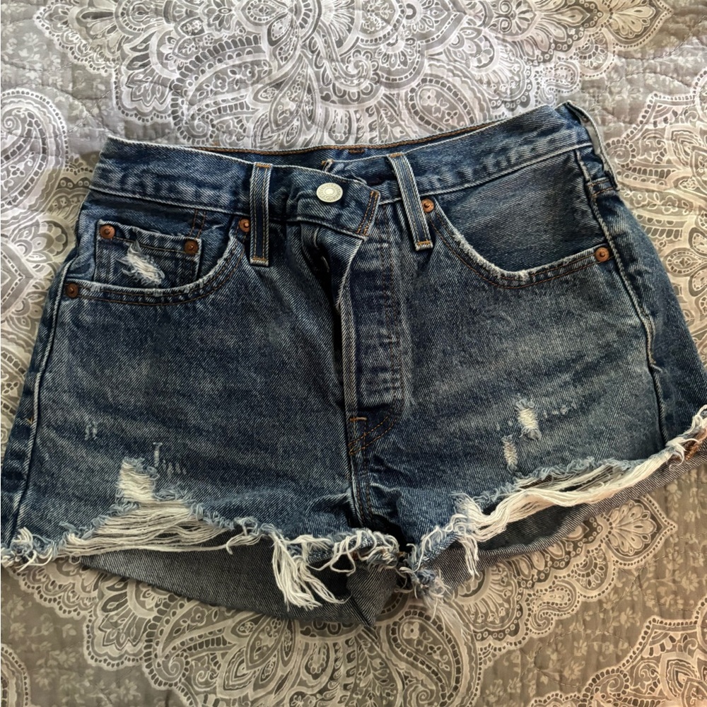 Levi's Blue Distressed Jean Shorts
